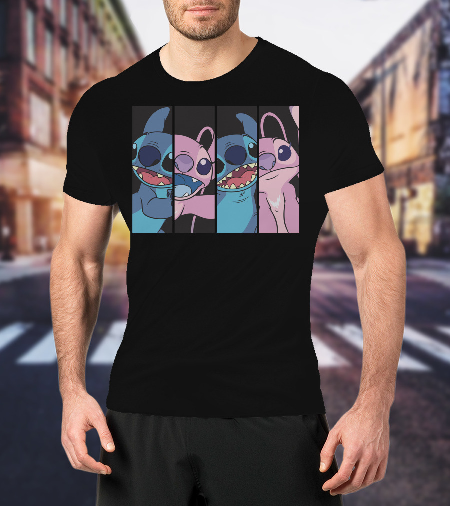 Disney Lilo And Stitch Boxed Faces Patchwork Characters T-Shirt
