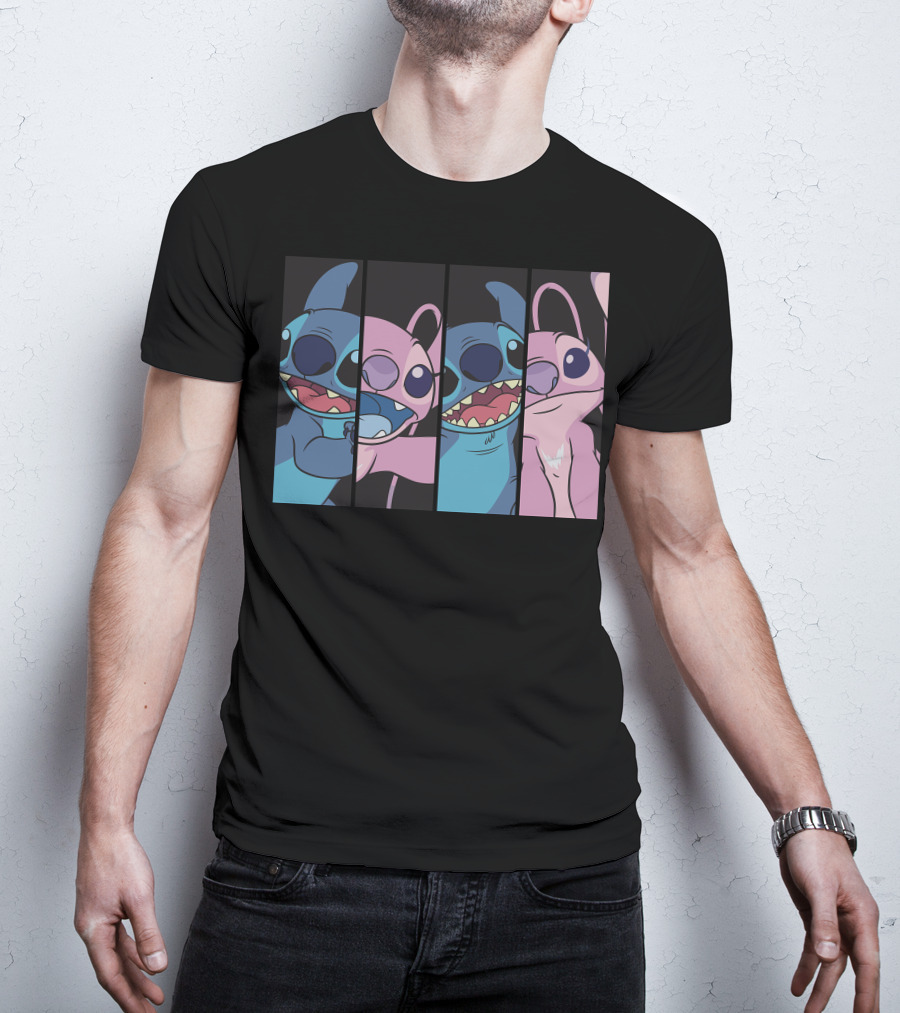 Disney Lilo And Stitch Boxed Faces Patchwork Characters T-Shirt