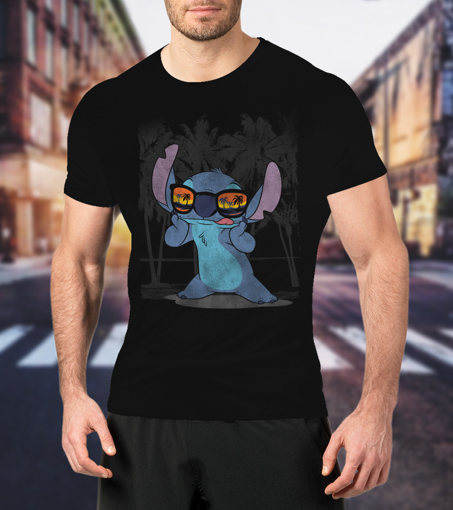 Stitch With Sunglasses Palm Trees Lilo And Stitch Hawaii Disney T-Shirt