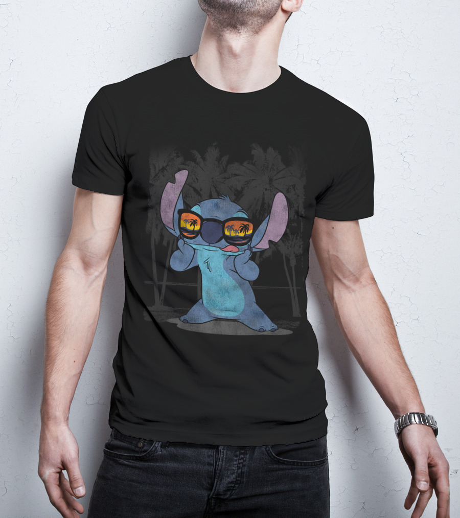 Stitch With Sunglasses Palm Trees Lilo And Stitch Hawaii Disney T-Shirt