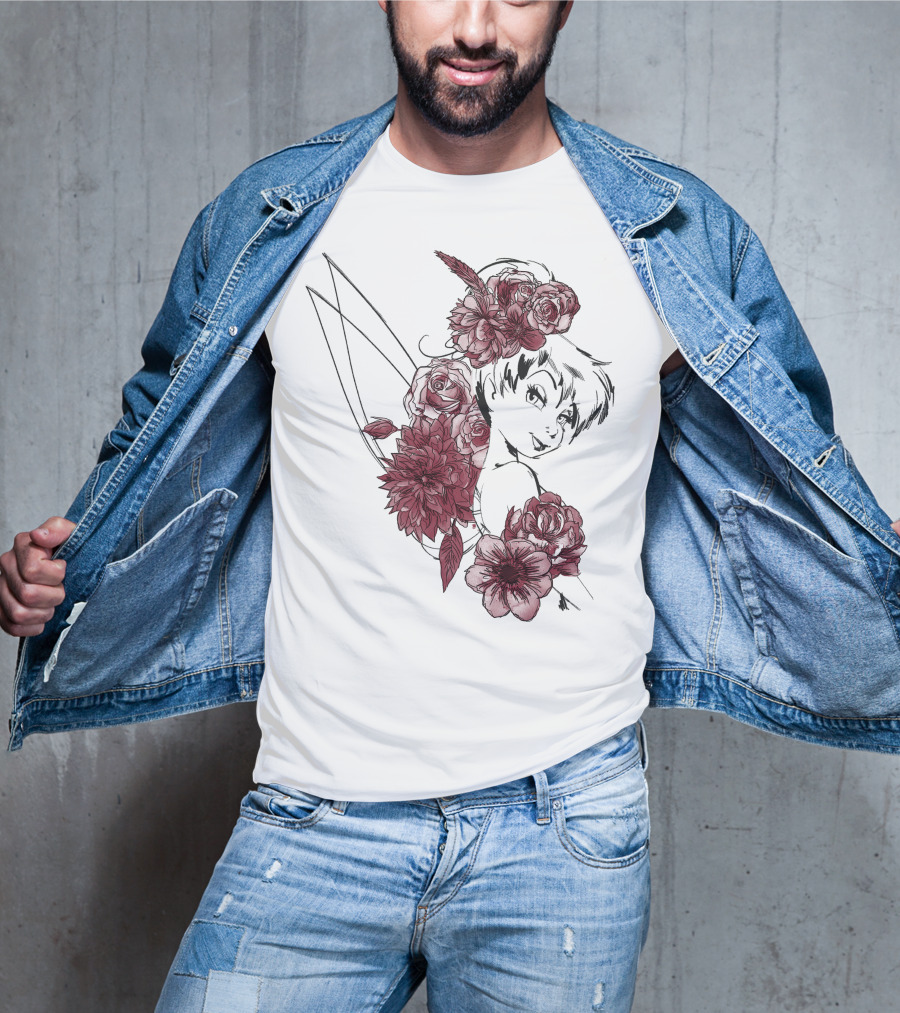 Disney Peter Pan Tinkerbell Red Floral Outline T-Shirt