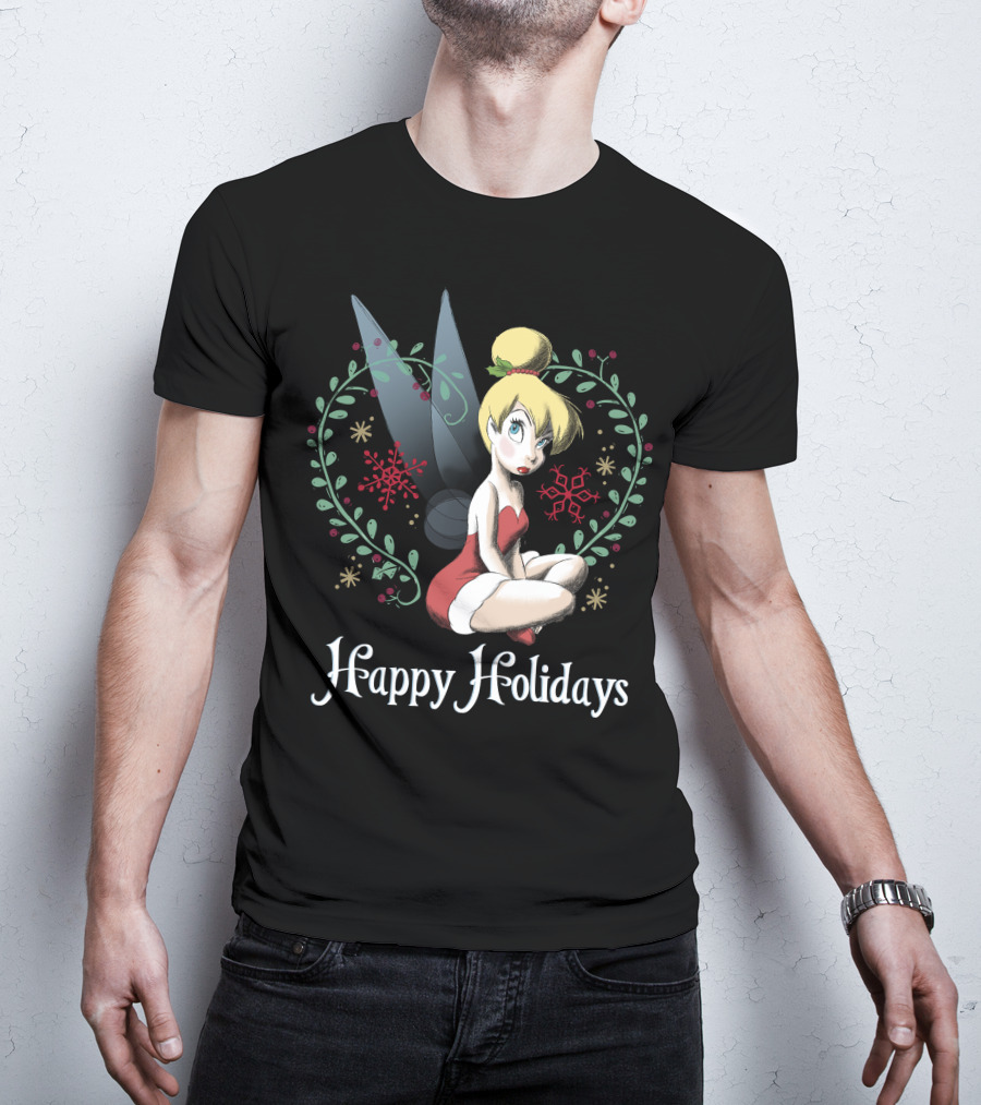 Disney Peter Pan Tinkerbell Happy Holidays Christmas Snowflakes T-Shirt