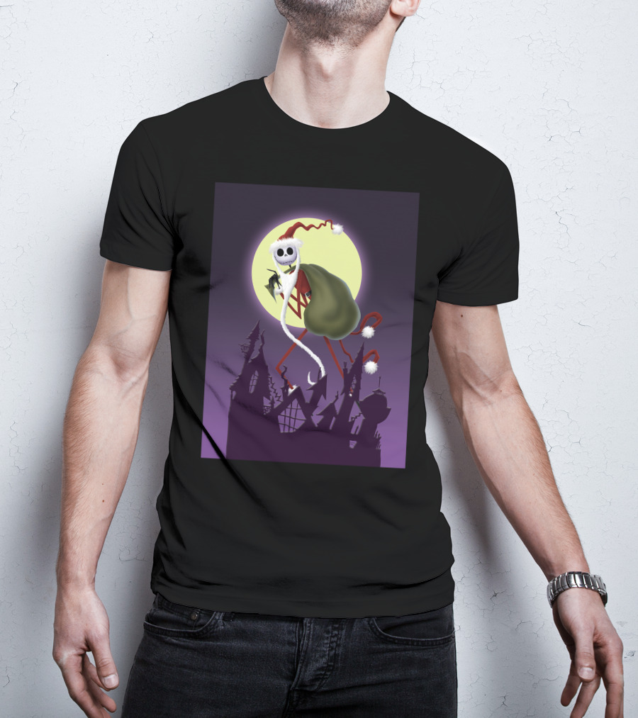 Disney Skellington Claus Jack Skellington Santa Christmas Moon T-Shirt