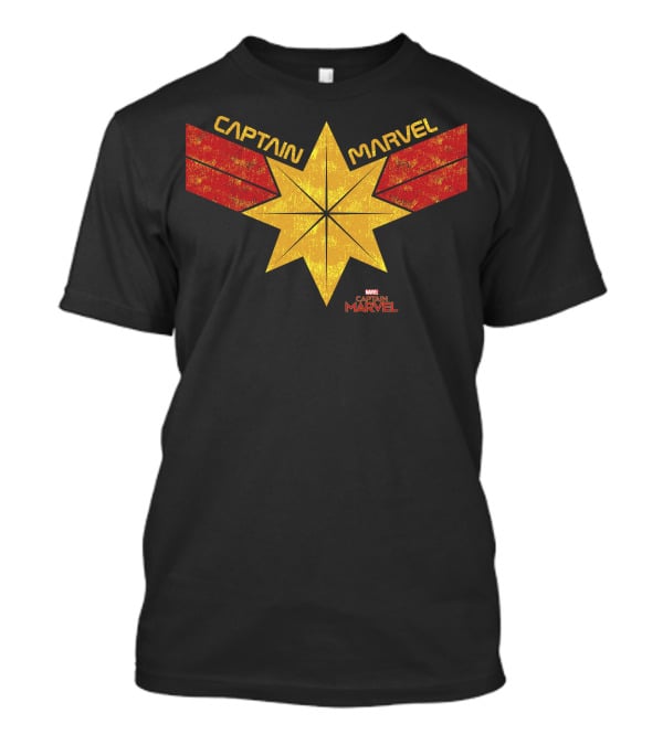Captain Marvel Distressed Star Emblem With Red Ribbons T-Shirt