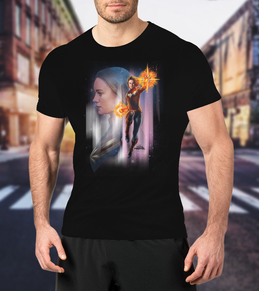 Captain Marvel Energy-Powered Heroic Flight In Space Adventure T-Shirt