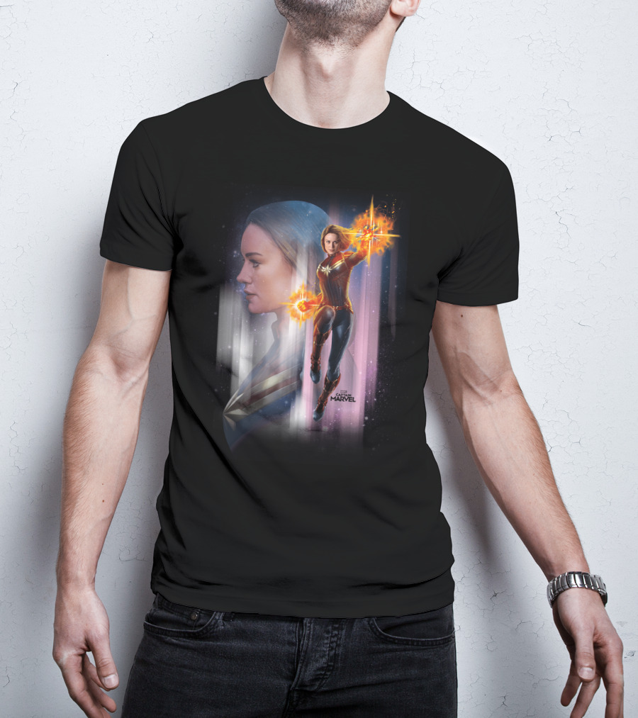 Captain Marvel Energy-Powered Heroic Flight In Space Adventure T-Shirt