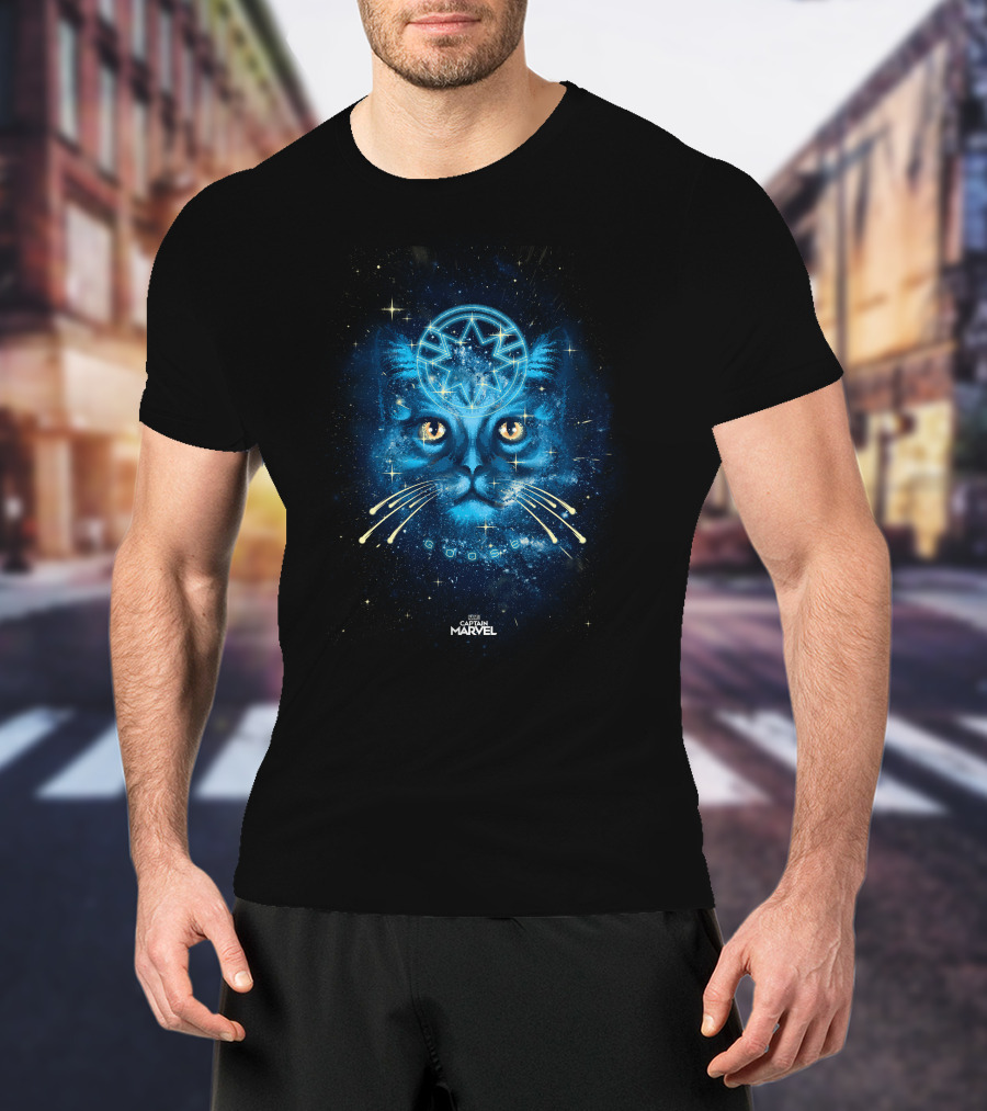 Captain Marvel Goose Cat Starry Blue Cosmic T-Shirt
