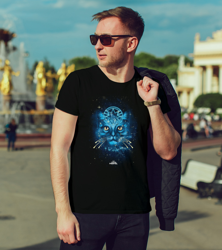 Captain Marvel Goose Cat Starry Blue Cosmic T-Shirt