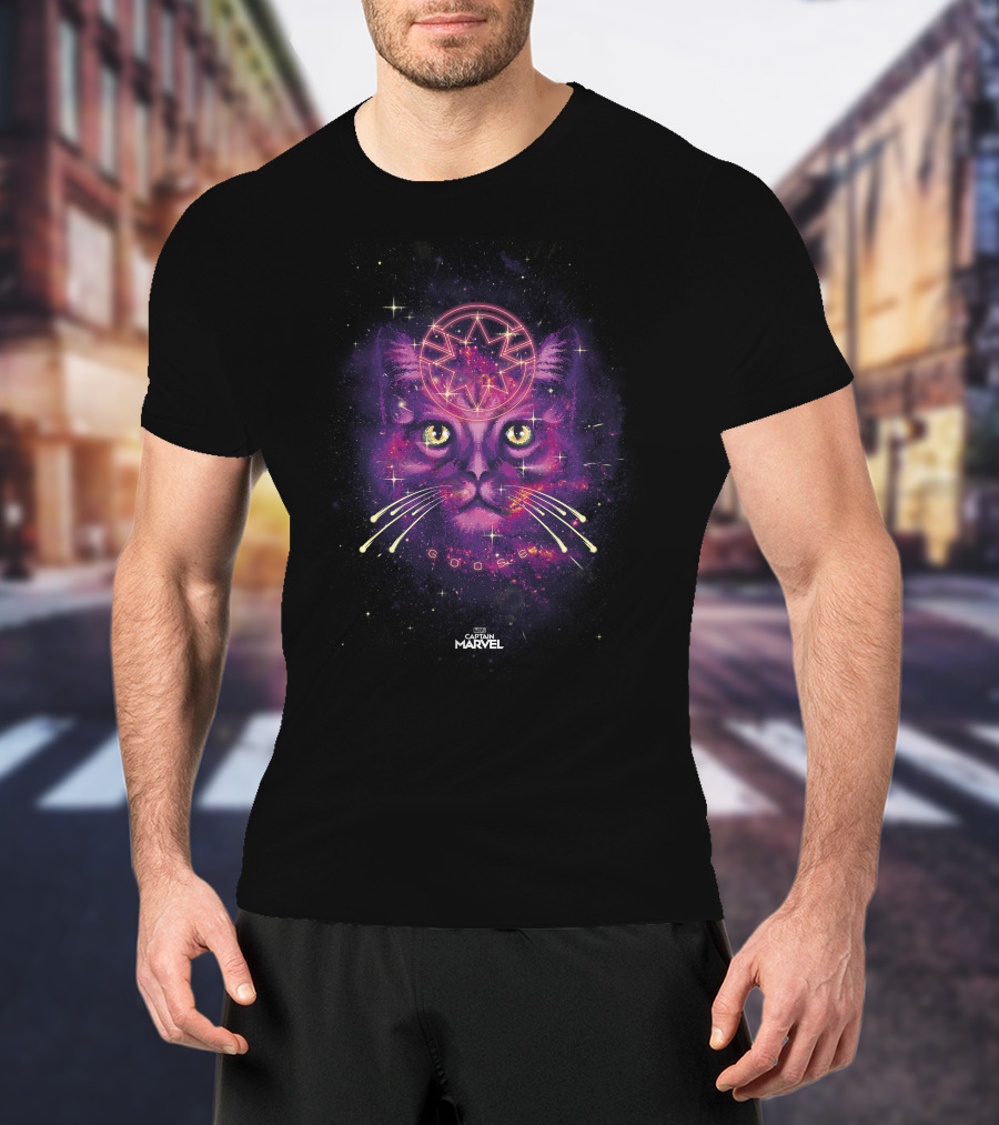 Captain Marvel Goose Cat Pink Galaxy Cosmic Starry T-Shirt