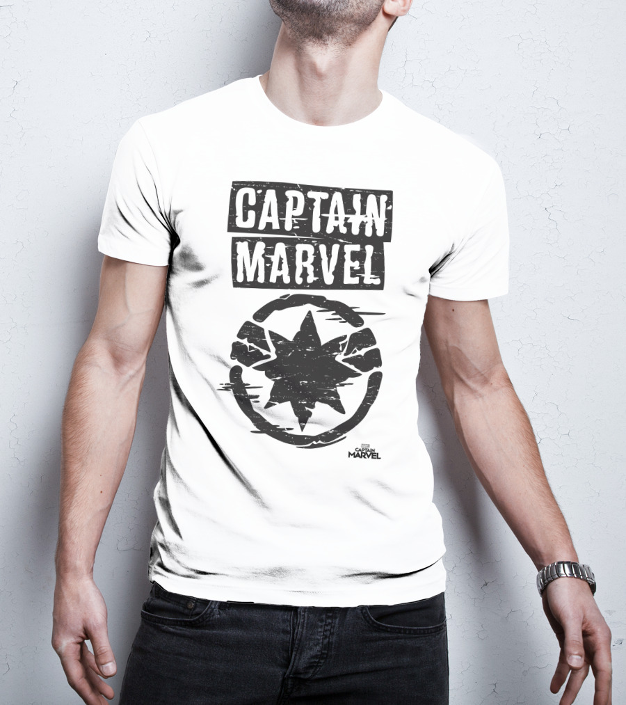 Captain Marvel Distressed Star Emblem With Painted Circle T-Shirt