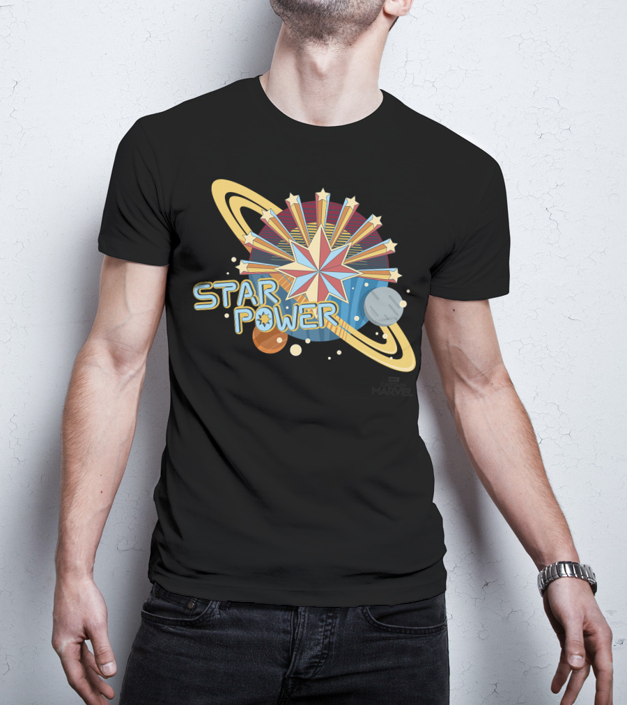 Captain Marvel Star Power Space Symbols T-Shirt