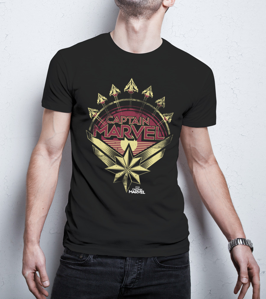 Captain Marvel Yellow Red Retro Starburst Flight T-Shirt