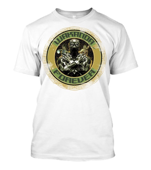 Wakanda Forever Black Panther Gold Circle Marvel T-Shirt