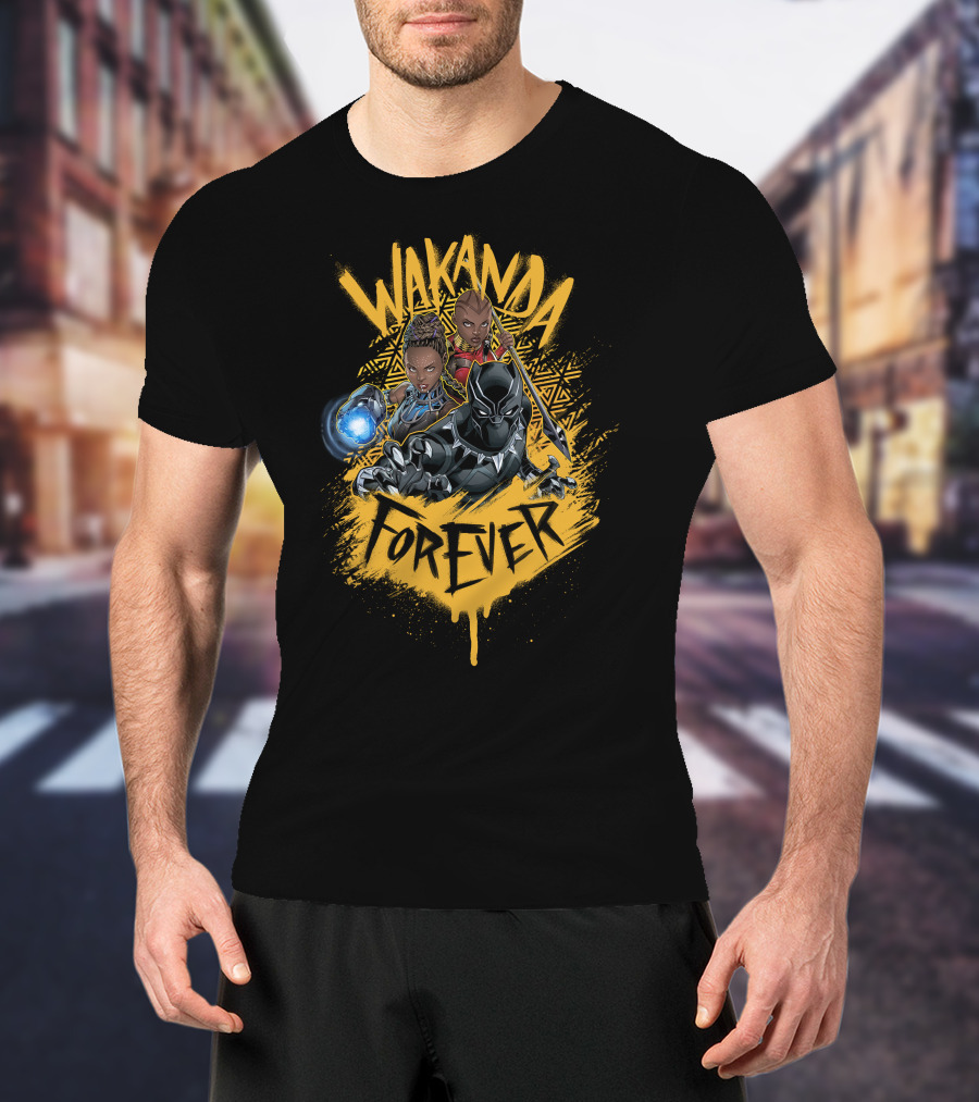 Wakanda Forever Marvel Black Panther Group Shot Painted T-Shirt