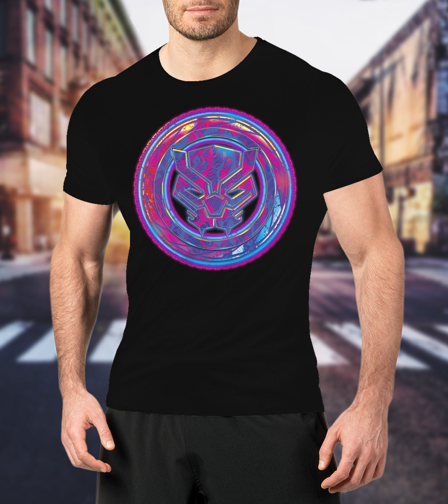 Marvel Black Panther Vibrant Neon Panther Head Emblem T-Shirt