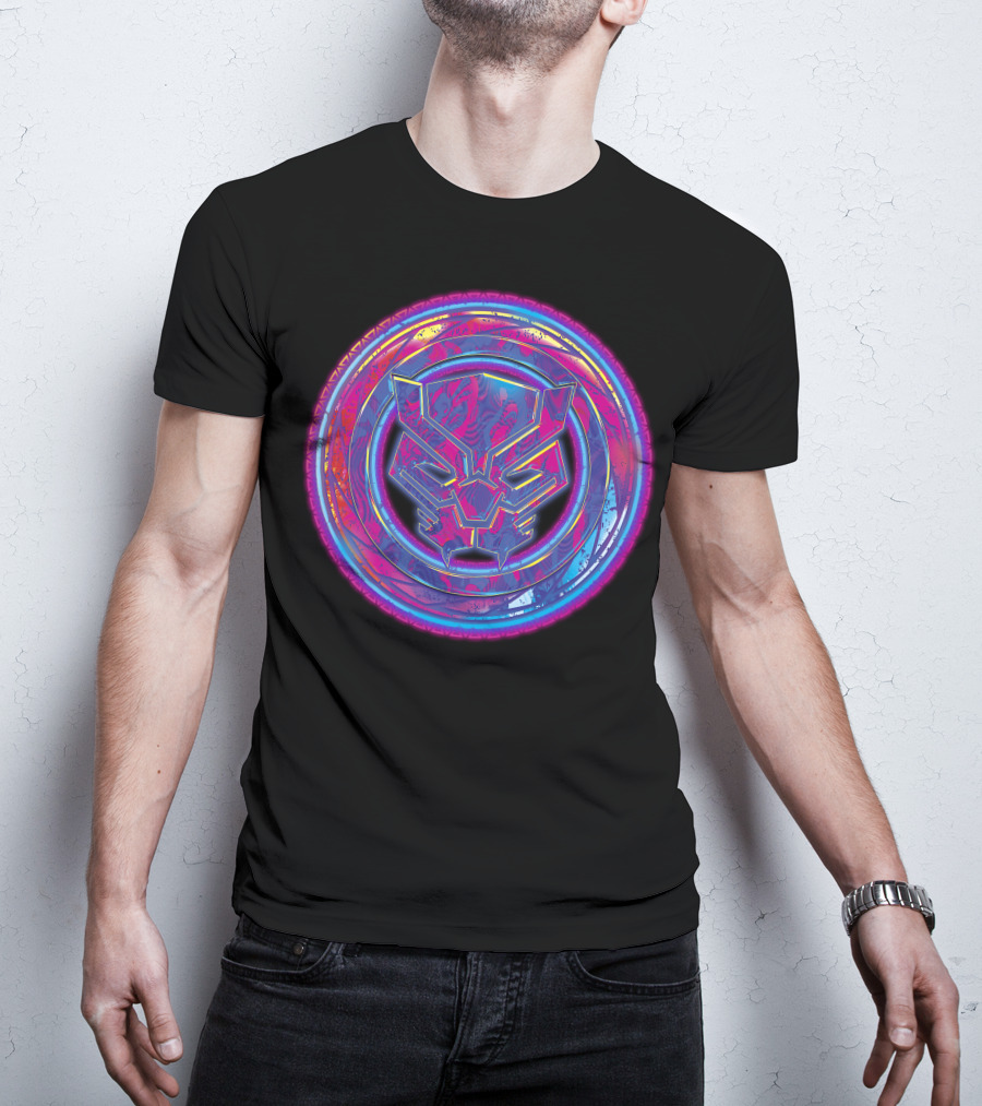Marvel Black Panther Vibrant Neon Panther Head Emblem T-Shirt