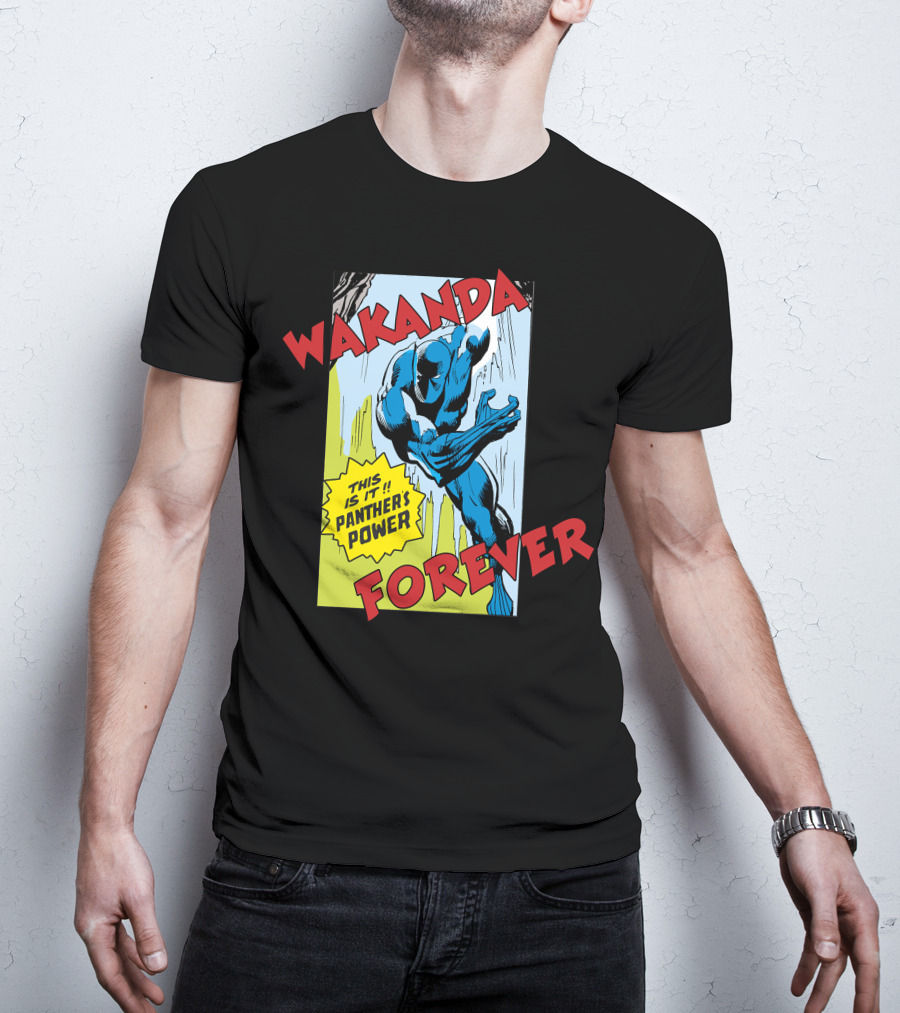 Wakanda Forever This Is It Panther's Power Marvel Black Panther Vintage Comic T-Shirt