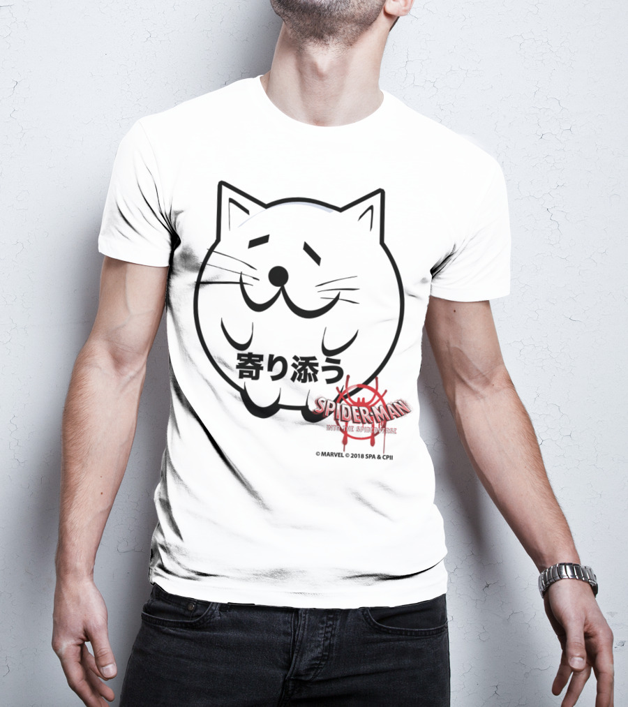 Marvel Spider-Man Into The Spiderverse Cat Sticker Japanese Text T-Shirt