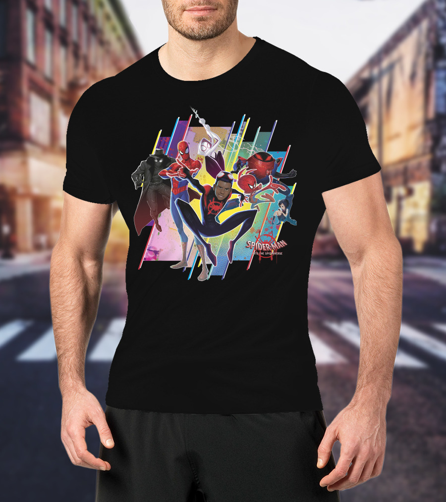 Spider-Man Into The Spiderverse Colorful Group Marvel T-Shirt