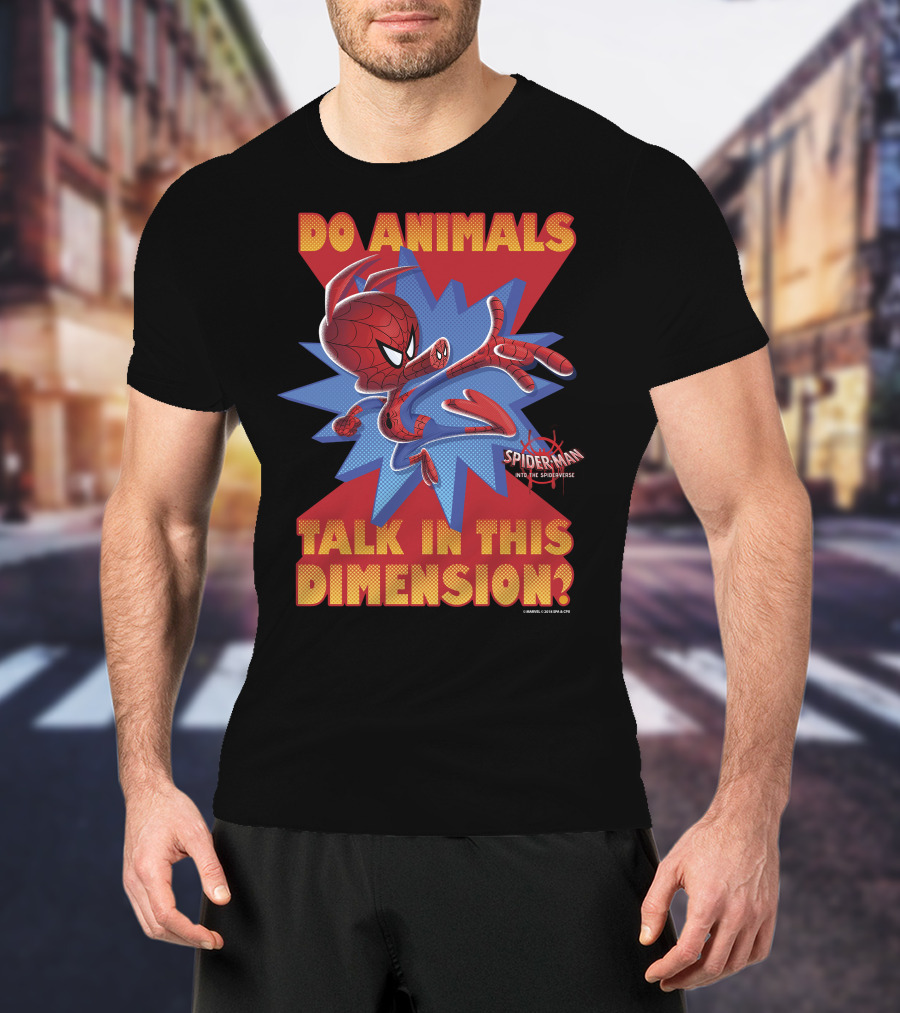 Marvel Spider-Man Into The Spiderverse Do Animals Talk In This Dimension? T-Shirt