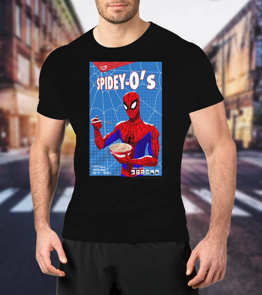 Marvel Spider-Man Spiderverse Spidey-Os Cereal Box Breakfast Comics T-Shirt