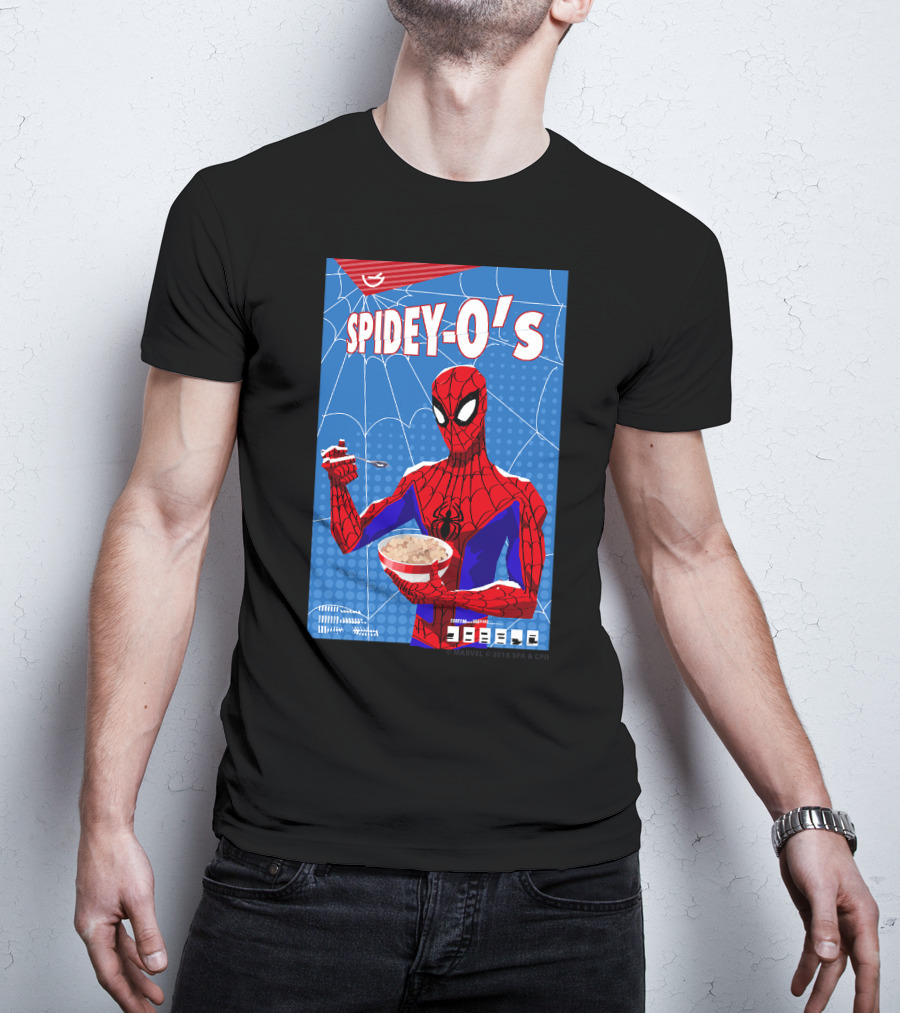 Marvel Spider-Man Spiderverse Spidey-Os Cereal Box Breakfast Comics T-Shirt