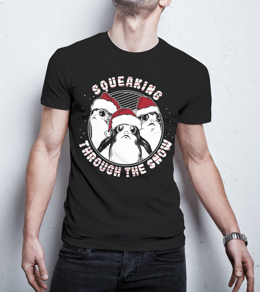 Squeaking Through The Snow Star Wars Porg Santa Hat T-Shirt