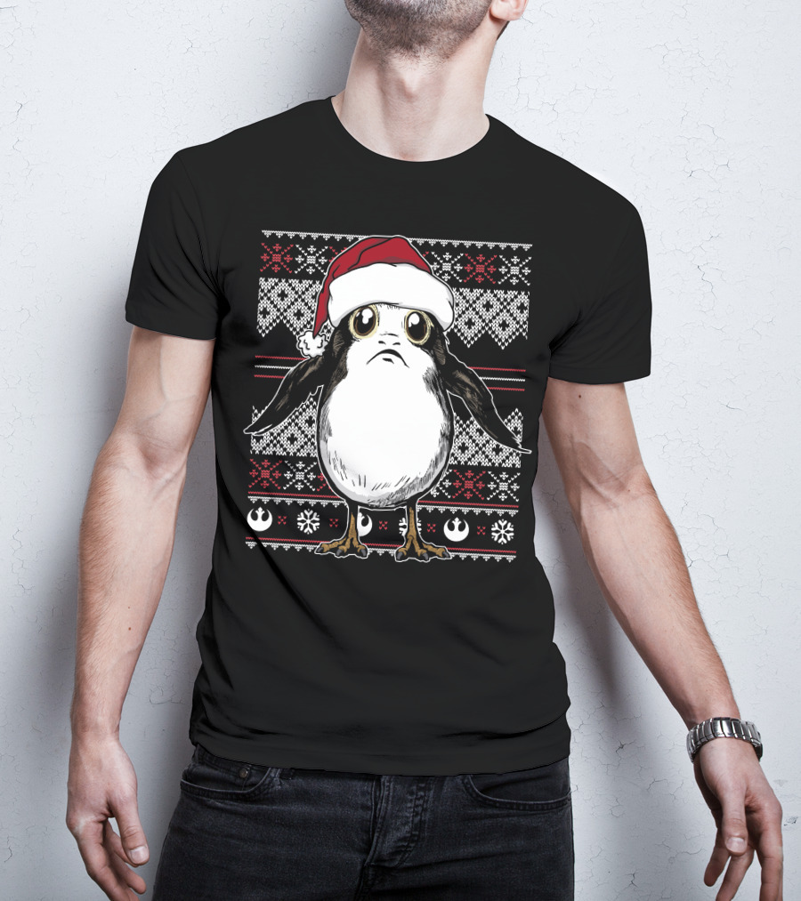 Star Wars Porg Christmas Santa Hat Ugly T-Shirt