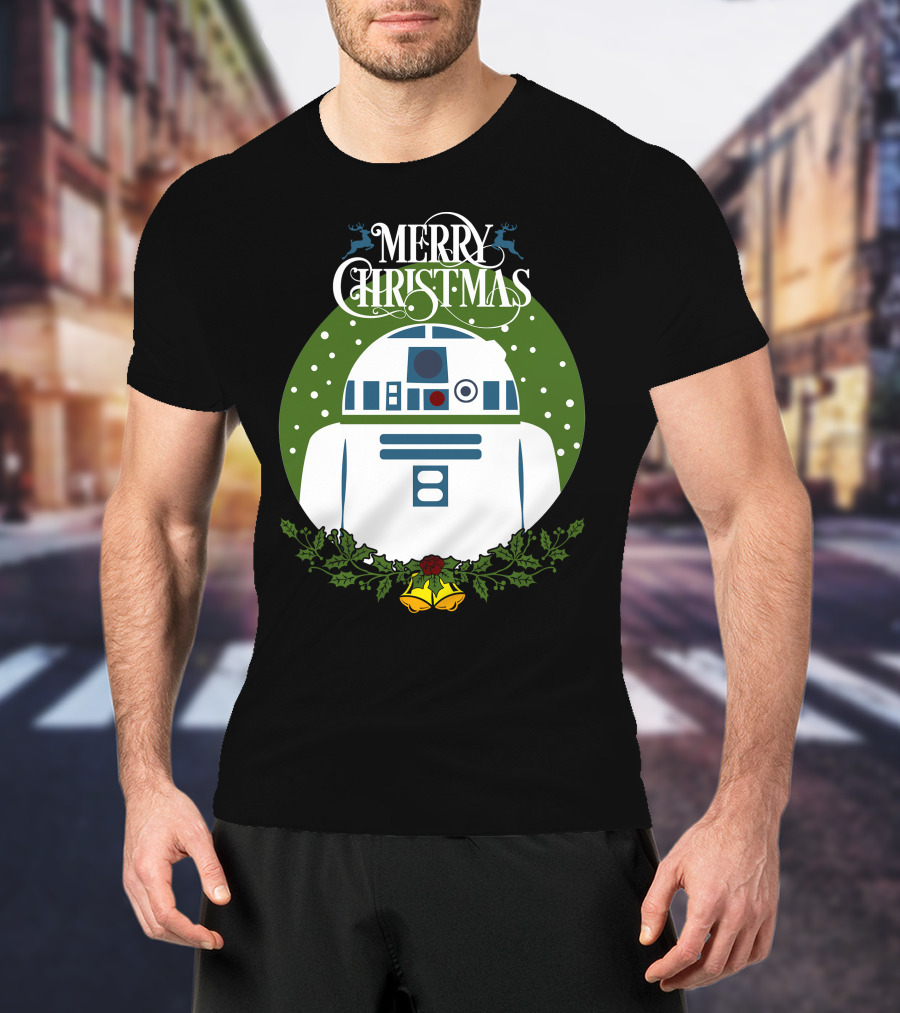 Star Wars R2-D2 Merry Christmas Wreath With Bells And Holly T-Shirt