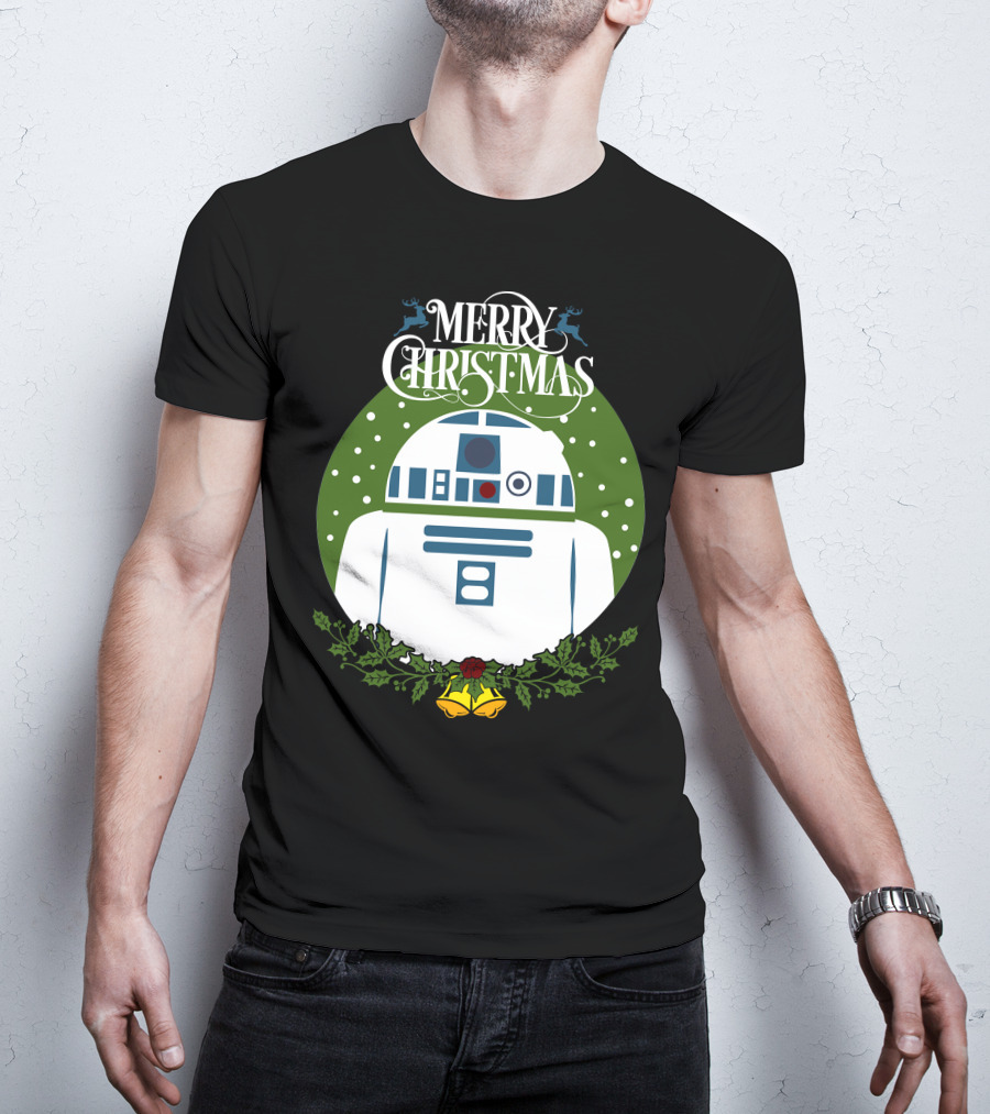 Star Wars R2-D2 Merry Christmas Wreath With Bells And Holly T-Shirt