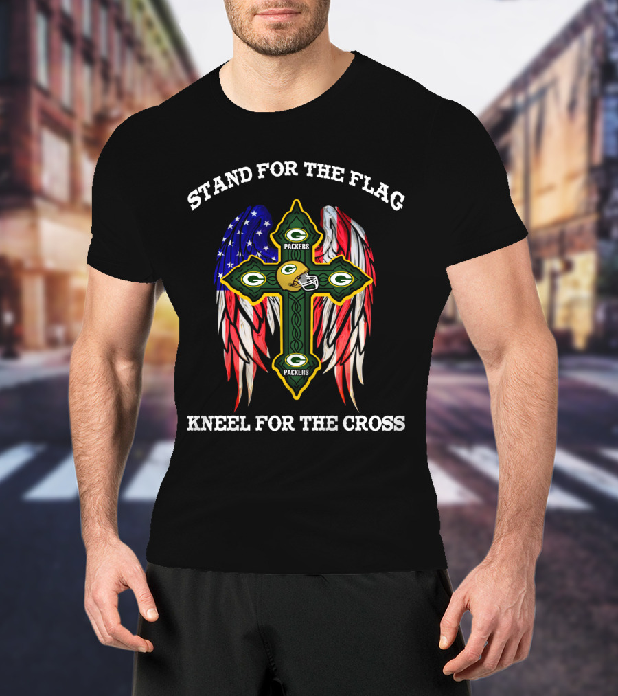 Packers Cross With American Flag Wings Stand For The Flag Kneel For The Cross T-Shirt