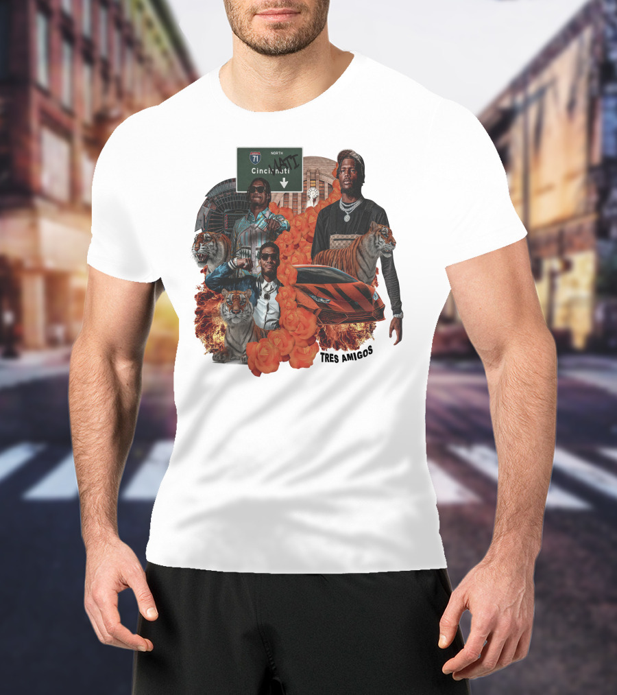 Tres Amigos Cincinnati Highway Tigers Roses Playoffs T-Shirt
