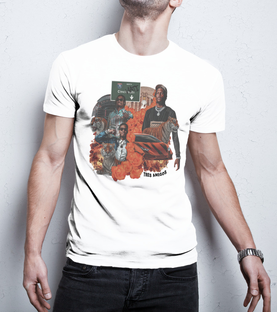Tres Amigos Cincinnati Highway Tigers Roses Playoffs T-Shirt