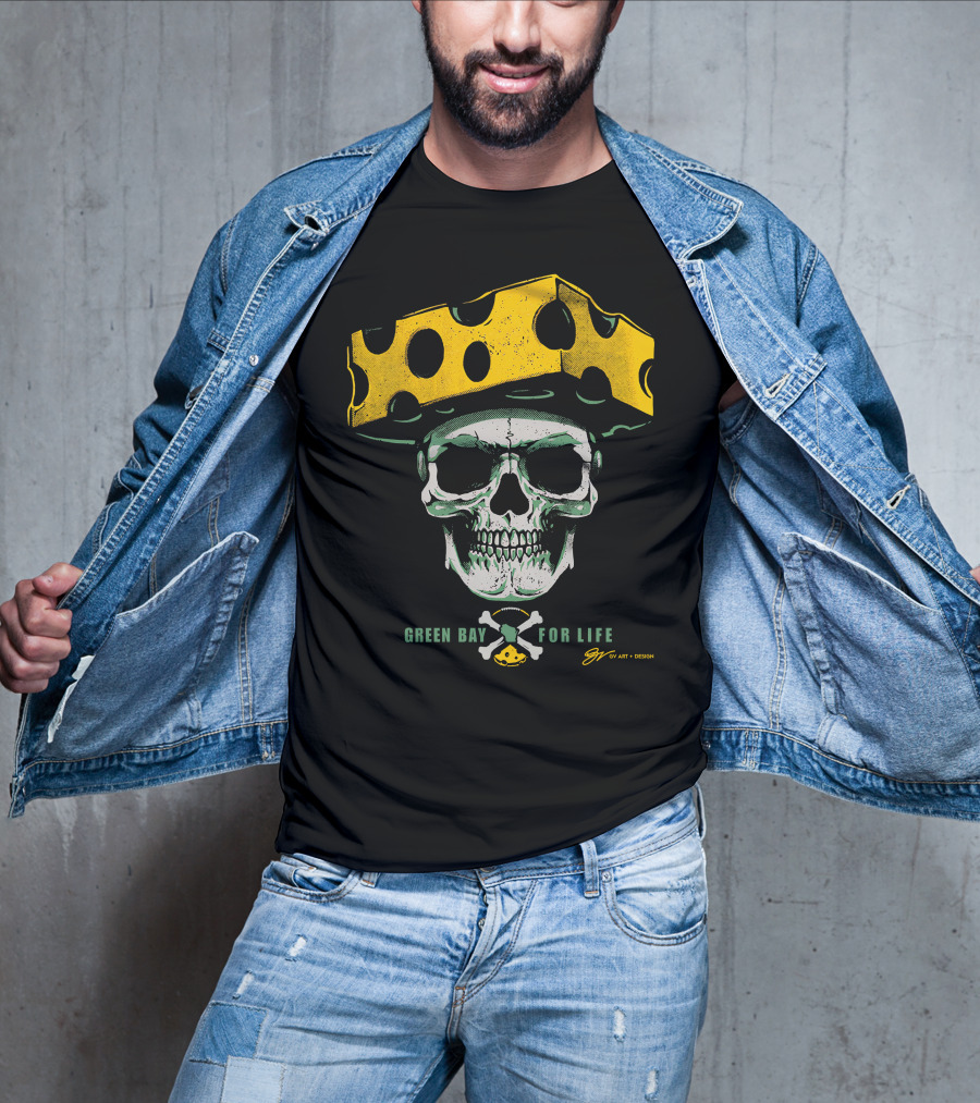 Green Bay For Life Skull Cheesehead T-Shirt