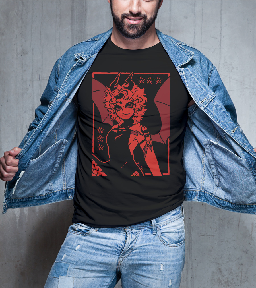 He's Satanic Red Devil Horned Figure With Bat Wings And Stars By Bitol T-Shirt