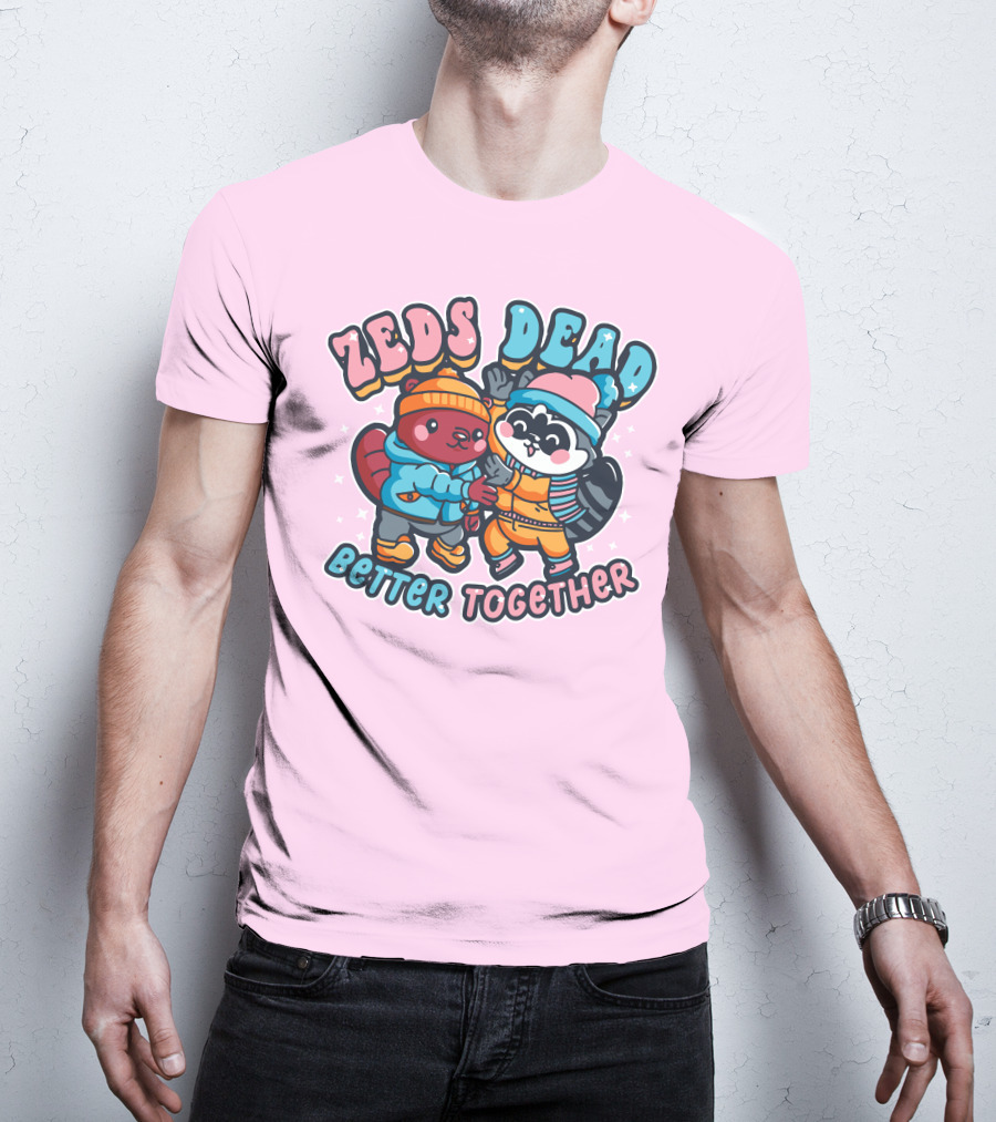 Zeds Dead Better Together Cartoon Beaver And Raccoon Winter Adventure T-Shirt