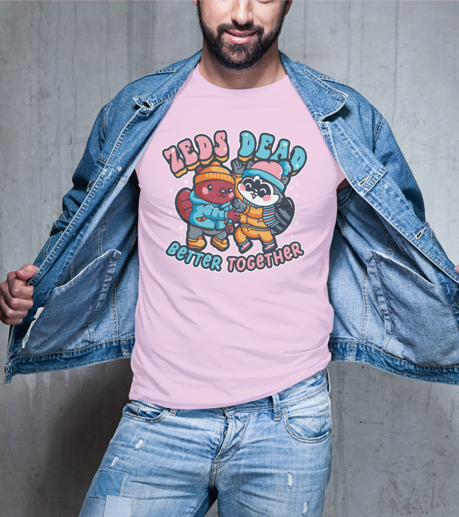 Zeds Dead Better Together Cartoon Beaver And Raccoon Winter Adventure T-Shirt