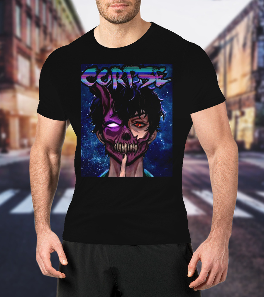 CORPSE Husband Anime Half Demon Face Art Dark Space Background T-Shirt
