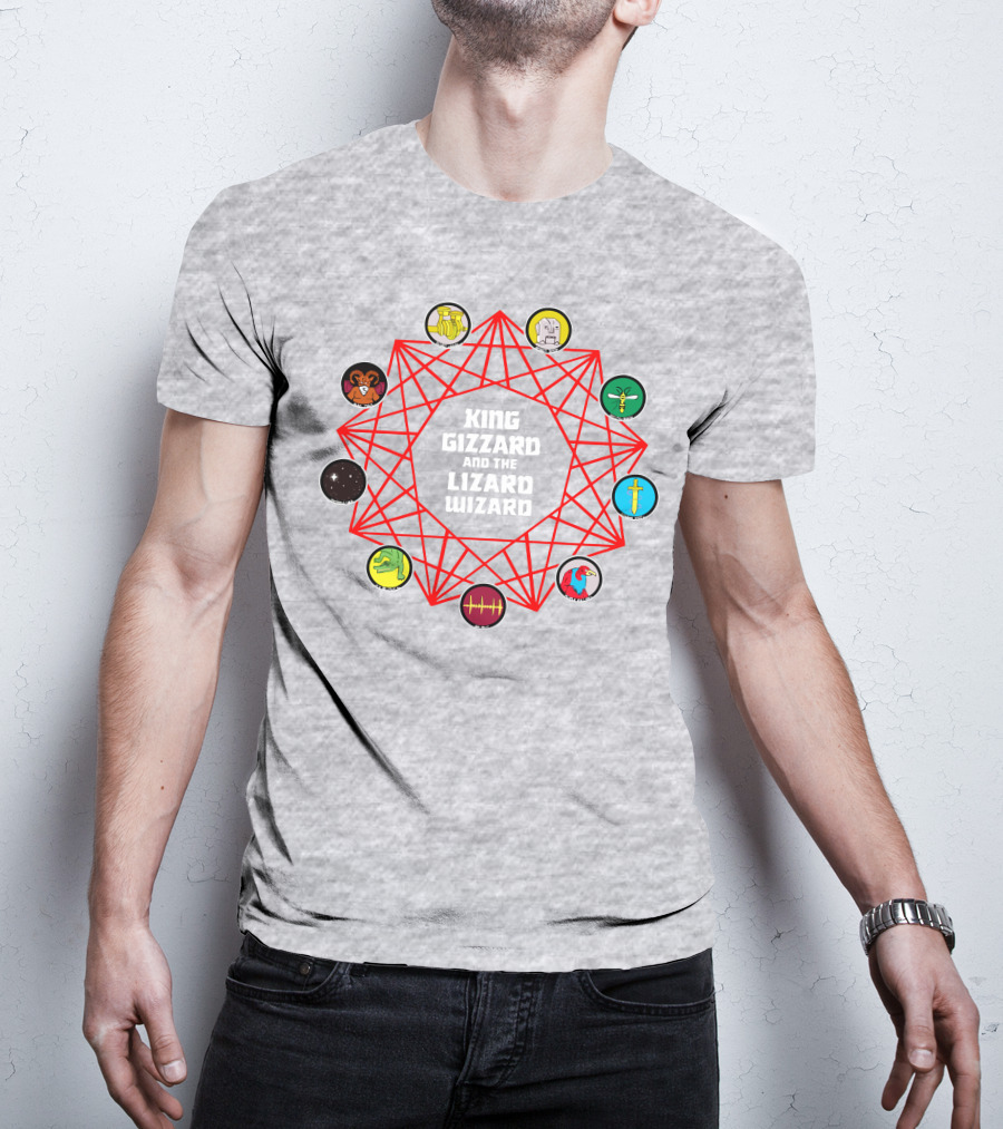 King Gizzard And The Lizard Wizard Merch With Iconic Symbols And Red Geometric Web T-Shirt