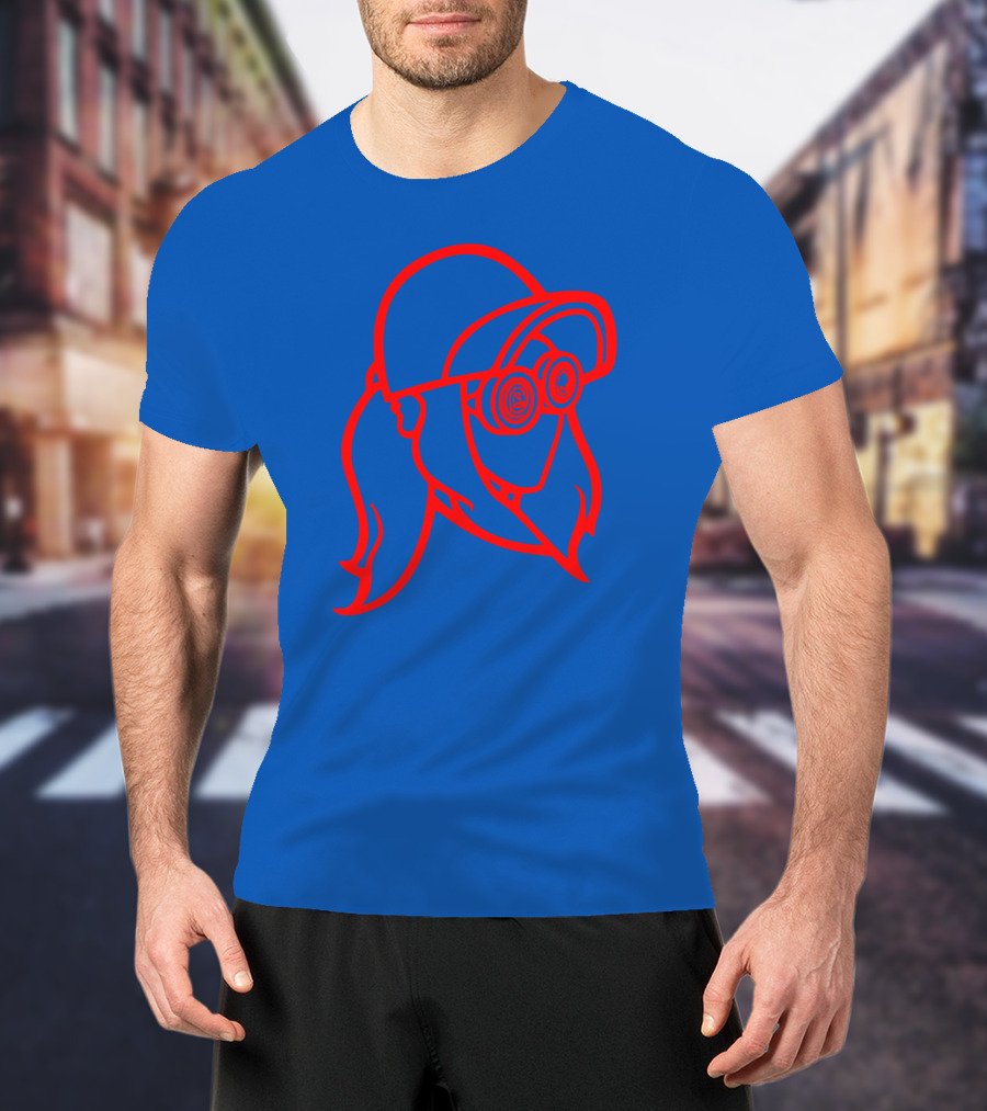 Rezz Cloaked Hockey Jersey Iconic Line Art Design Red On Blue T-Shirt