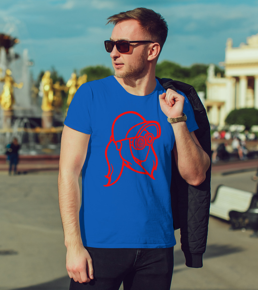 Rezz Cloaked Hockey Jersey Iconic Line Art Design Red On Blue T-Shirt