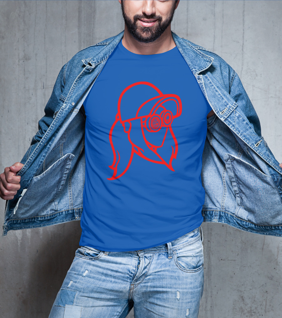 Rezz Cloaked Hockey Jersey Iconic Line Art Design Red On Blue T-Shirt