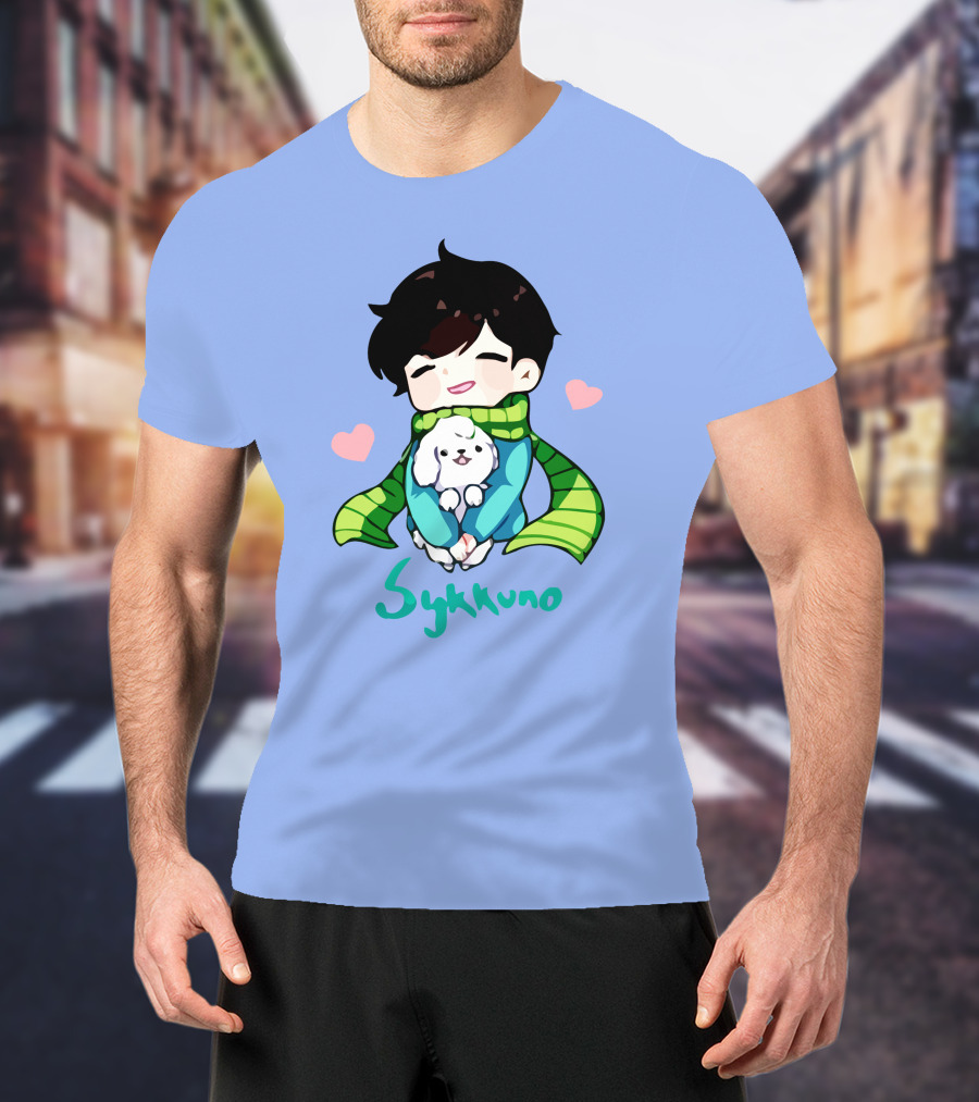 Sykkuno Cute Chibi Character With Puppy And Green Scarf T-Shirt