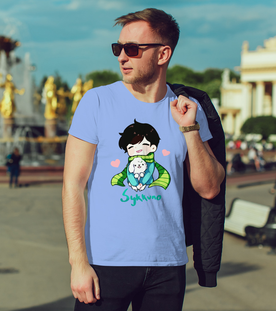 Sykkuno Cute Chibi Character With Puppy And Green Scarf T-Shirt