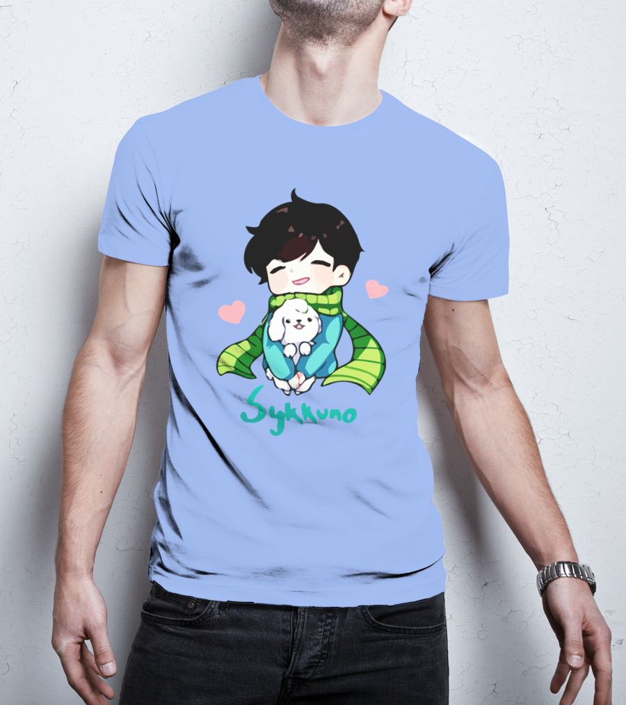 Sykkuno Cute Chibi Character With Puppy And Green Scarf T-Shirt