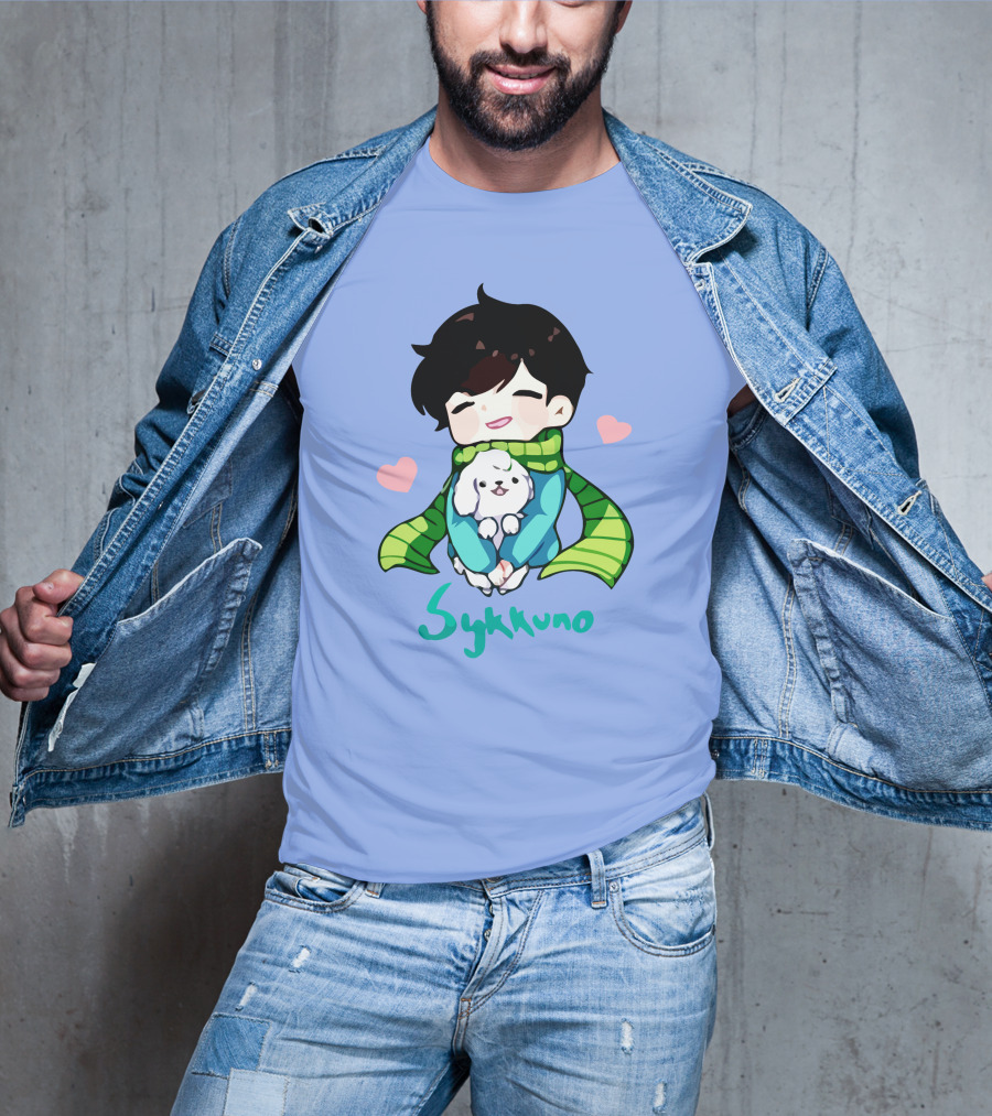 Sykkuno Cute Chibi Character With Puppy And Green Scarf T-Shirt