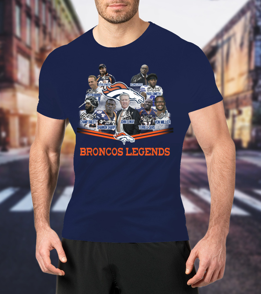 Peyton Manning John Elway Terrell Davis Shannon Sharpe Broncos NFL Legends Floyd Little Steve Atwater Champ Bailey Von Miller Rod Smith T-Shirt