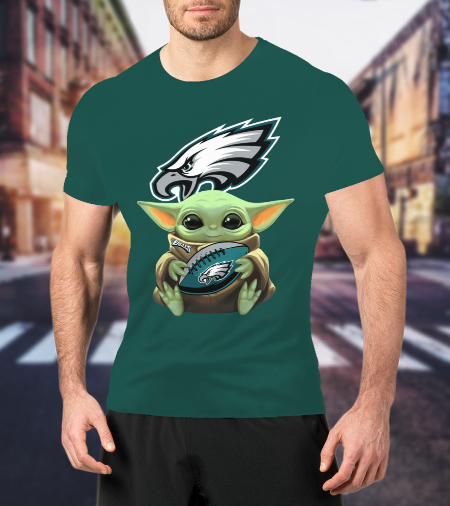 Baby Yoda Holding Philadelphia Eagles Football T-Shirt