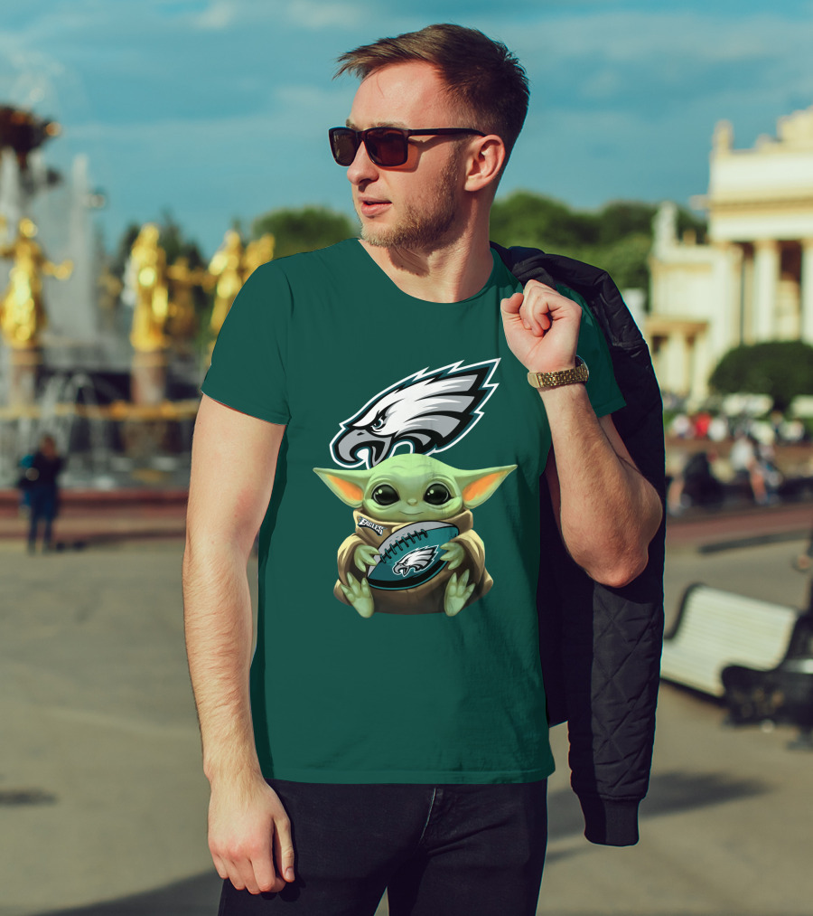 Baby Yoda Holding Philadelphia Eagles Football T-Shirt