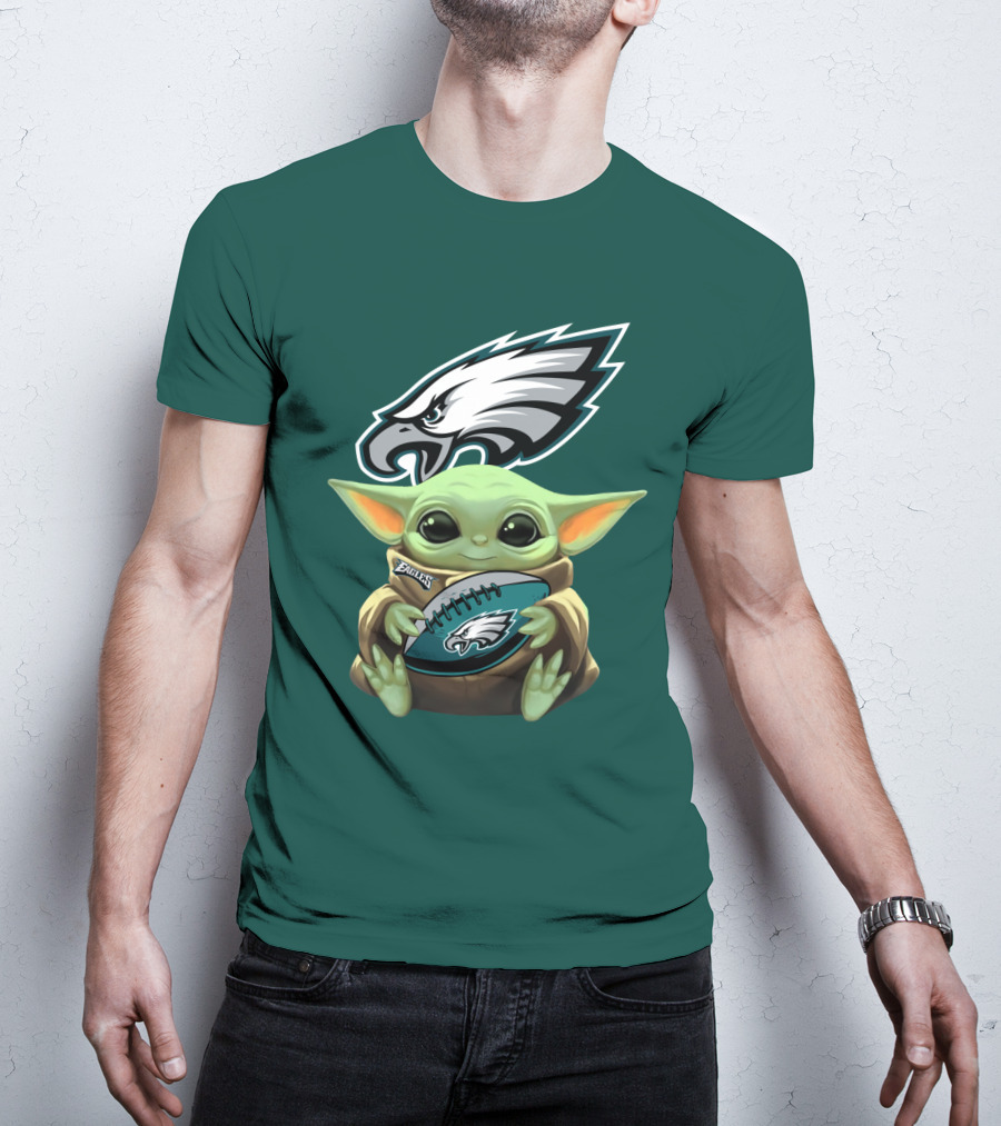 Baby Yoda Holding Philadelphia Eagles Football T-Shirt